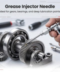 Grease Gun Needle Tip Kit 7 Piece Set Heavy Duty Pro Grade injecting lubricant into gear and bearing assembly.
