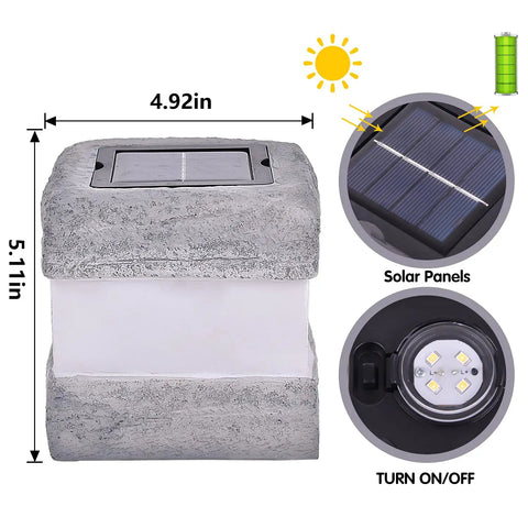 2 Pack Solar Rock Lights Outdoor Waterproof Fake Rock Pathway Lights with solar panel and LED detail view