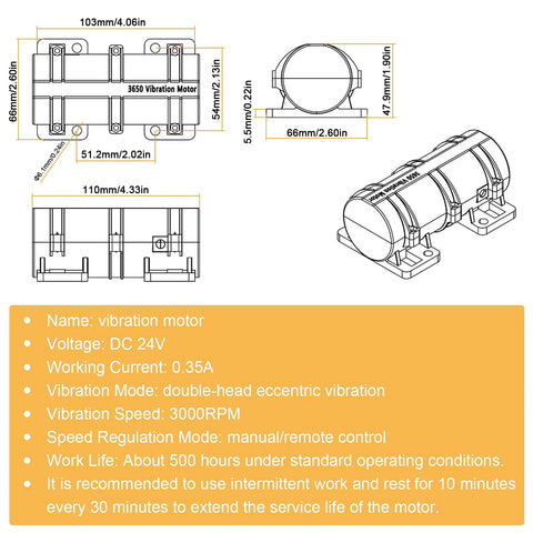Diagram of DC 24V Beefy Vibration Motor 3800 RPM With Adjustable Speed For Massage Beds And Vibration Chairs
