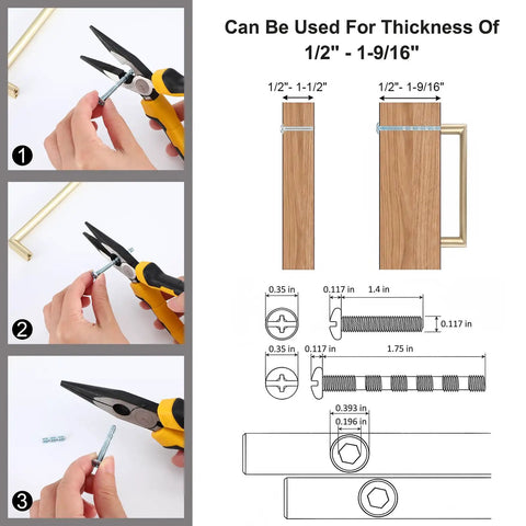 Installation guide and dimensions for Gold 5 Inch Cabinet Handles Square Brushed Brass Pulls For Kitchen Cabinets Dressers Closets