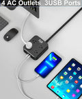 Outdoor Power Strip Tough Weatherproof Surge Protector With Four Wide Outlets And Three USB Ports connected to devices