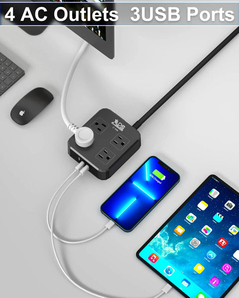 Outdoor Power Strip Tough Weatherproof Surge Protector With Four Wide Outlets And Three USB Ports connected to devices