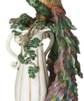 Peacock Sanctuary Sculpture Figurine With 3D Feathers, perched with vibrant plumage on a decorative plinth, versatile display art.