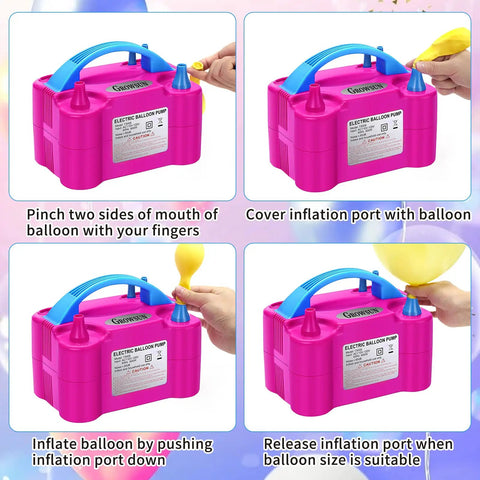 Steps to use Electric Balloon Pump 110V 600W Quick Inflate For Party Balloons Balloon Garland Kit Air Blower Inflator Double Nozzle.