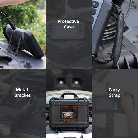 7 Inch IPS Screen Triple Lens Borescope With Light For Tight Corners And Hard To Reach Areas 16.5 Ft Cable Clear Color View Pro Grade Auto Home And Industrial Inspections protective case with metal bracket and carry strap