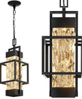 Built Like A Tank Modern Pendant Ceiling Light For Indoors Or Outdoors, Totally Waterproof Black Aluminum Porch Lantern Featuring Textured Water Ripple Glass, Includes Matching Bulb from top angle