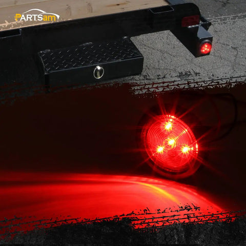 Red LED Trailer Marker Lights 2 Inch Round Kit With Grommets And Plugs And Pigtails Flush Mount Sealed Waterproof 12V for RVs and Trucks