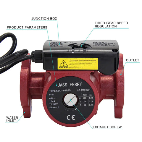 Hot Water Recirculating Pump 115V 1 NPT Cast Iron Flange, Three Speed 100W 70W 55W, Gets Hot Water Faster, Up To 20 Ft Head And 145 PSI, Delivers 17 GPM, Works From 36F To 230F, Replacement Pump For Solar Heaters And Boilers, Quiet Durable