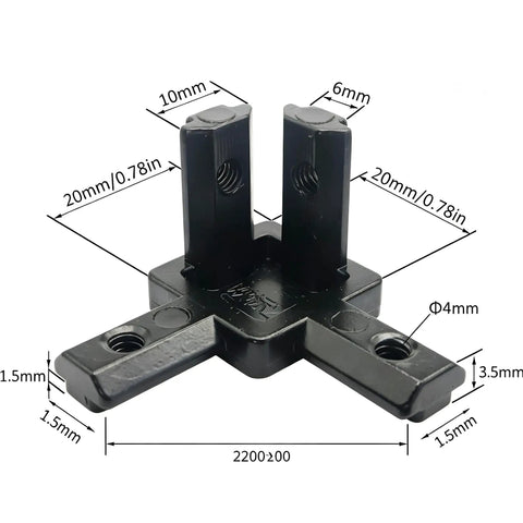 Awesome V Slot Aluminum Corner Brackets For 20 Series Extrusion Frames, 20mm size, black, heavy duty connectors for DIY projects.