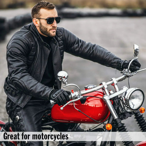 Man on motorcycle wearing black leather jacket, Ultra Comfortable Noise Reduction Soft Foam Earplugs 33 dB NRR For Sleep Snoring
