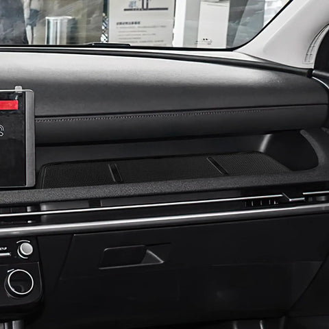 Custom Fit 2025 Hyundai Tucson Passenger Side Console Tray Mat Anti Slip Organizer Liner Black installed on dashboard