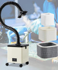 Powerful 100W Solder Smoke Fume Extractor With 3 Stage Filtration and flexible hose in use for soldering with visible filters