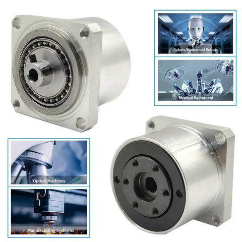 Harmonic Gear Drive Reducer 30:1 Strain Wave Gearbox For Nema 17 Stepper Motor With Flange Output, featuring close-up and application visuals