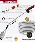 Heavy Duty Propane Weed Torch Kit with Turbo Trigger, showing 10ft hose and nozzle, includes 1lb propane converter.