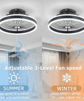 Invisible Ceiling Fan With Lights, 16-Inch Flush Mount With Remote, adjustable 3-level fan speed for summer and winter