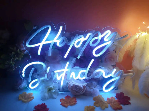 Lit LED Neon Sign Night Light For Wall Decor And Party Ideal For Bedroom Living Room Bar Wedding Home Birthday Christmas USB Powered 5V With Chain Light Modulator Energy Saving Acrylic Neon 16.1X11 Inches glowing 'Happy Birthday' sign