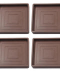 4 Pack 3.5 Inch Brown Rubber Square Furniture Coasters, Non Slip Caster Cups For Hardwood Floors, Leg Protectors And Floor Pads