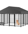 Heavy Duty Outdoor Dog Kennel With Roof For Yard 8x8 Ft Chain Link Fence Dog Run Enclosure Includes Feeding Bowl And Self Locking Latch