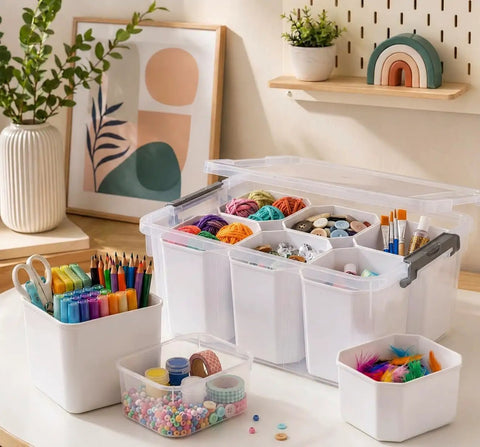 Clear 17 Qt Plastic Storage Bins With Lids, Multipurpose Stackable Organizer Boxes For Tools, Crafts, Crayons, Beads, And Office Supplies