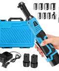 Cordless 16.8V 3/8 Inch Drive Ratchet Wrench Set with 550 RPM, accessories, and blue case, heavy duty copper motor