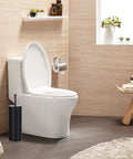 Heavy Duty Bronze Toilet Plunger With Metal Canister Holder And Drip Cup beside modern toilet in stylish bathroom