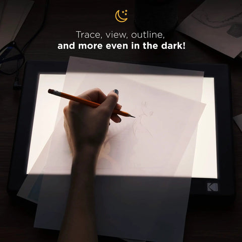 Person sketching on LED Light Box 5x4 Inches For Negatives, Slides And Films, Glare Free Illuminated Viewing Panel For Scanning Photos, Tattoos, Sketching And Stenciling, Battery Or USB Powered