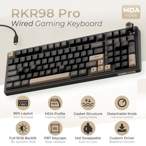 NinetySix Wired Mechanical Keyboard With GasketFrame HotSwappable PreLubed Linear Switches Mda Pbt Keycaps Onboard Volume Knob And TunableRgb Lighting Bringing That Sick Creamy Thock That Goes Hard For Grinding Games Or Crushing Desk Work Anytime in a 96% layout with a detachable knob.