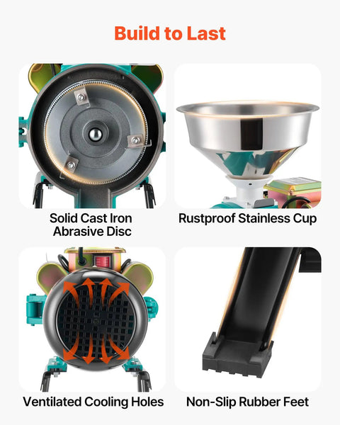 Components of Electric Grain Mill And Spice Grinder For Dry Grains, Coffee Beans, Cereals And Pepper, 1500W Cast Iron Pulverizer