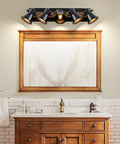 Five Light Adjustable Track Lighting Fixture In Industrial Black installed above bathroom mirror