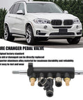 Five Way Aluminum Tire Changer Foot Pedal Valve Replacement for 36mm Hole Distance shown with car background