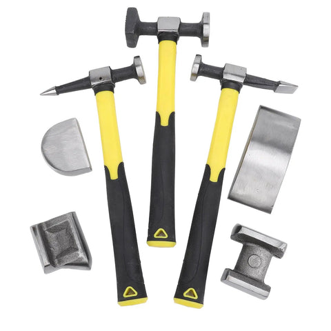 7 Piece Auto Body Repair Kit With Carbon Steel Hammer And Dolly Set For Dent Removal, Heavy Duty Sheet Metal Tools