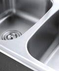 33 Inch Self-Rimming Double Bowl Kitchen Sink In Brushed 304 Grade Stainless Steel, 22 Gauge, close-up of left and right bowls