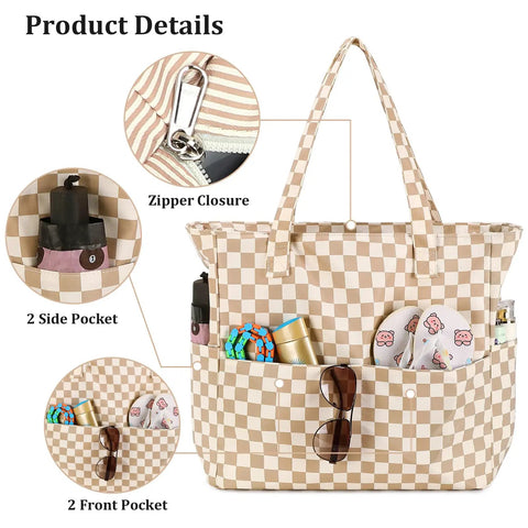 Large Beach Tote Bag For Women Waterproof And Sandproof With Zipper And Wet Pocket Extra Spacious For Pool Gym Travel And Grocery