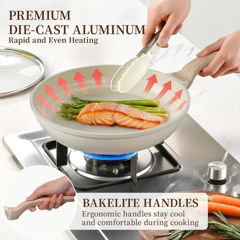 16 Piece Ceramic Pots And Pans Set Nonstick With 9.5 Inch Grill Pan Induction Compatible PFAS Free PTFE Free PFOA Free White Durable