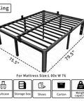 Heavy Duty King Bed Frame Built Like A Tank With 3500 Pound Capacity measuring 79.5 x 75.5 inches, featuring sturdy slats.