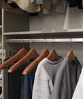 Rock Solid Dual Tower Closet Organizer Kit With Weathered Grey Finish And Slick Wall Mounted Steel Rail System Featuring Game Changing Drawers For Effortless Home Organization And No Fuss Assembly, displaying organized sweaters and shoes.