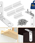 50 Piece Kickass Stainless Steel L Shaped Corner Brackets Heavy Duty 90 Degree Right Angle Support Hardware For Hassle Free Furniture Assembly And Wall Panel Reinforcement Solid Workhorse Build with screws and shelf support.