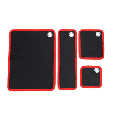 Magnetic Tool Mat 4 Pack Flexible Holds Tools Tight With 40Lb Magnetic Power Keeps Screwdrivers, Wrenches, Bolts Secure On Tilt Or Vibration, Ultimate Workbench Organizer For Garage And Shop, four black mats with red trim