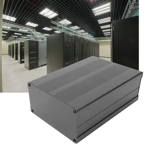 Aluminum Junction Box Enclosure For DIY Circuit Boards With Beefy Cooling Case shown in modern server room environment