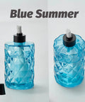 Blue summer glass torch with wick and cap, 4 Pack Glass Table Top Torches With Wick And Cap, Multicolor Citronella Lanterns For Outdoor Yard Patio Deck Garden