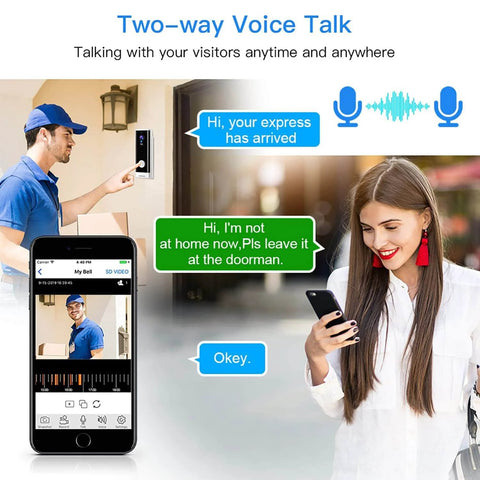 WiFi Video Doorbell Camera With 1080P HD Night Vision And Wide 166 Degree Field Of View, Motion Detection, Two Way Audio