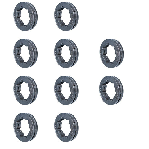 Ten Piece Three Eighths Inch Seven Tooth Chain Drive Rim Sprocket Set For Husqvarna And Stihl Chainsaws Fits Numerous Models Replacement Part Durable Gear For Smooth Cutting And Long Lasting Performance