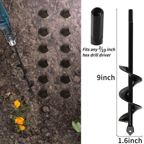 Heavy Duty Garden Auger Drill Bit For Planting 1.6 By 9 Inch Deep Holes In Bulbs And Bedding Plants Rapid Planter shown with hex drive