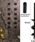 Garden Auger Drill Bit Set For Planting And Soil Prep Solid Core Spiral Hole Auger shown in use and with 1.6in x 9in dimensions