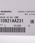 Product label showing Oil Control Valve For Subaru Engines 10921AA231 OEM Standard Replacement details.