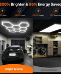 Eight Grid Honeycomb Hexagon LED Garage Light 245W Ultra Bright 6500K Cool White installed in garage ceiling