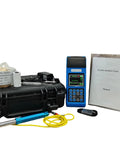 Portable Digital Leeb Rebound Hardness Tester With G Probe features clear TFT display, testing equipment, and manual.