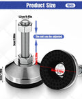 Heavy Duty Adjustable Leveling Feet With 2.36 Inch Diameter Base And M12 Thread Anti Slip Rubber Foot Supports Up To 5280 Lb