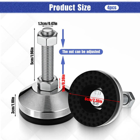 Heavy Duty Adjustable Leveling Feet With 2.36 Inch Diameter Base And M12 Thread Anti Slip Rubber Foot Supports Up To 5280 Lb