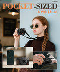 Woman holding a 5K Digital Camera for Photography With 64MP Photos and 5K Video Autofocus 18X Zoom 3 Inch 180 Degree Flip Screen
